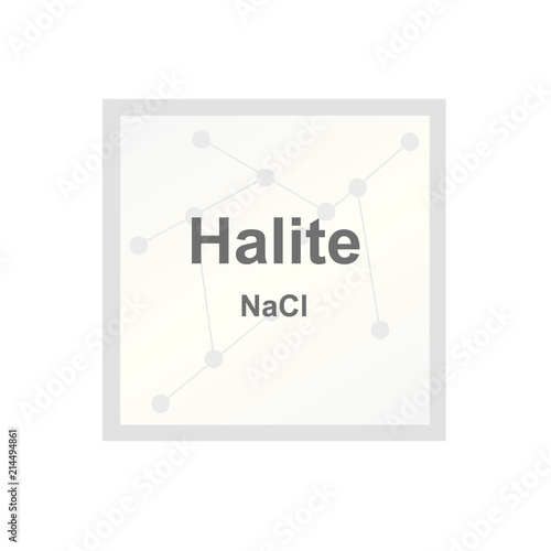 Vector symbol of Halite mineral (Nacl) - type of salt from the Mohs scale of mineral hardness on the background from connected molecules