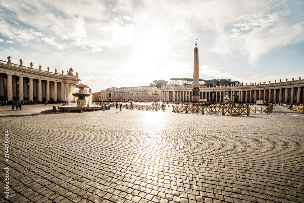 Panoramic  view on Saint Peter square of Vatican City (Piazza San Pietro),  Italy.