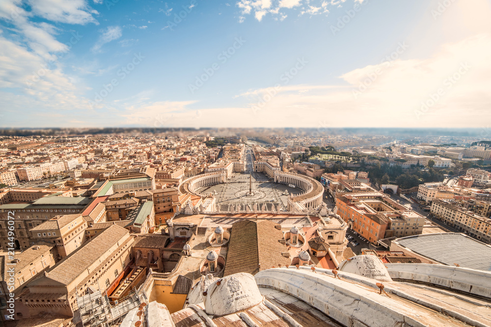 Beautiful panoramic view on  Saint Peter's Square in Vatican and aerial view of Rome, Italy. Travel  concept.