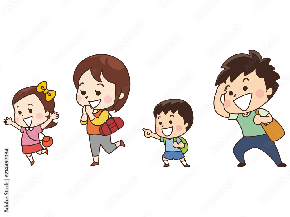 お出かけする4人家族 お出かけする4人家族