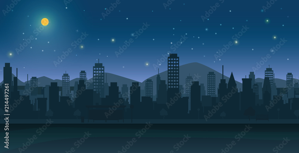 City at night with moon and stars Stock Vector | Adobe Stock
