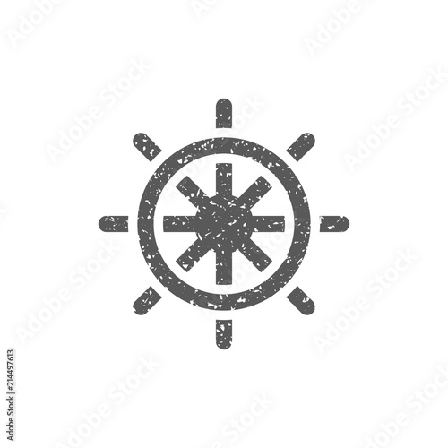 Ship steer wheel icon in grunge texture. Vintage style vector illustration.