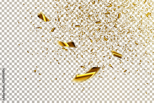 Vector realistic isolated golden confetti for decoration and covering on the transparent background. Concept of happy birthday, party and holidays.