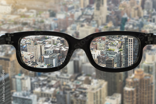 glasses focus cityscape