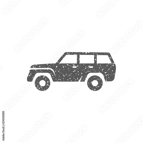 Car icon in grunge texture. Vintage style vector illustration.