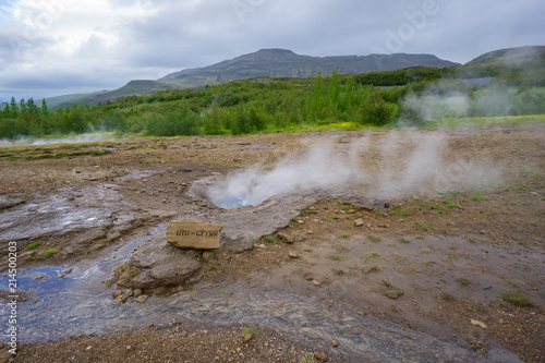 Iceland - Boiling water of little gusher at Geyser Strokkur