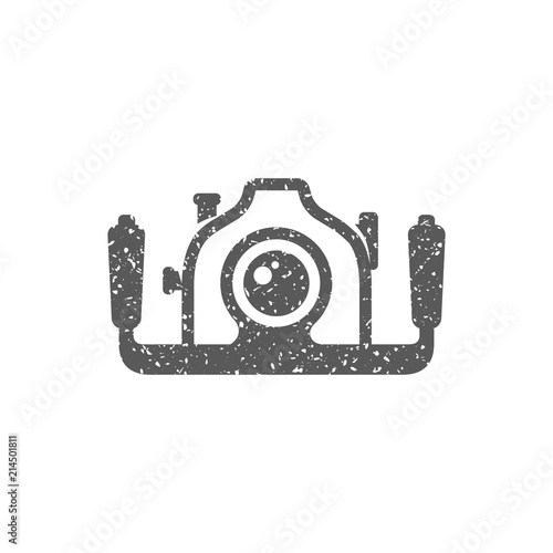 Underwater camera icon in grunge texture. Vintage style vector illustration.