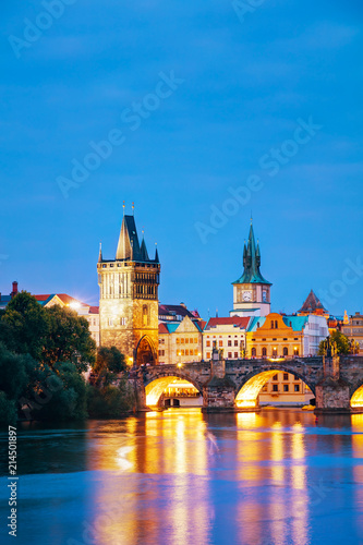 Tablou canvas The Old Town Charles bridge tower in Prague