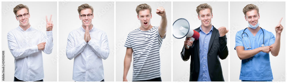 Collage of handsome blond man wearing different outifits Collage of handsome blond man wearing different outifits