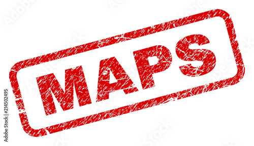 MAPS stamp seal print with grunge style. Red vector rubber print of MAPS label with unclean texture. Text label is placed inside rounded rectangle frame.