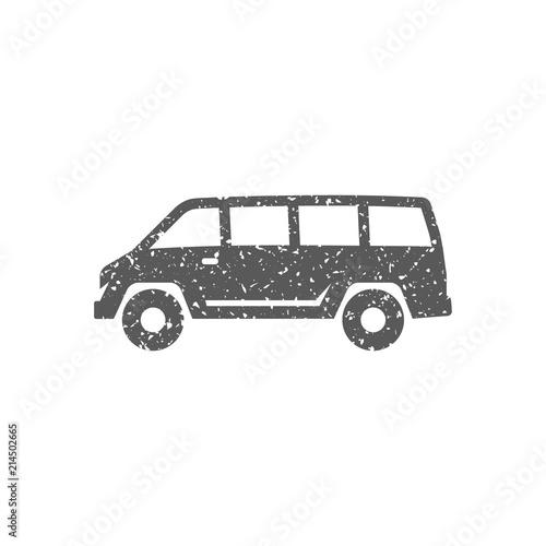 Car icon in grunge texture. Vintage style vector illustration.