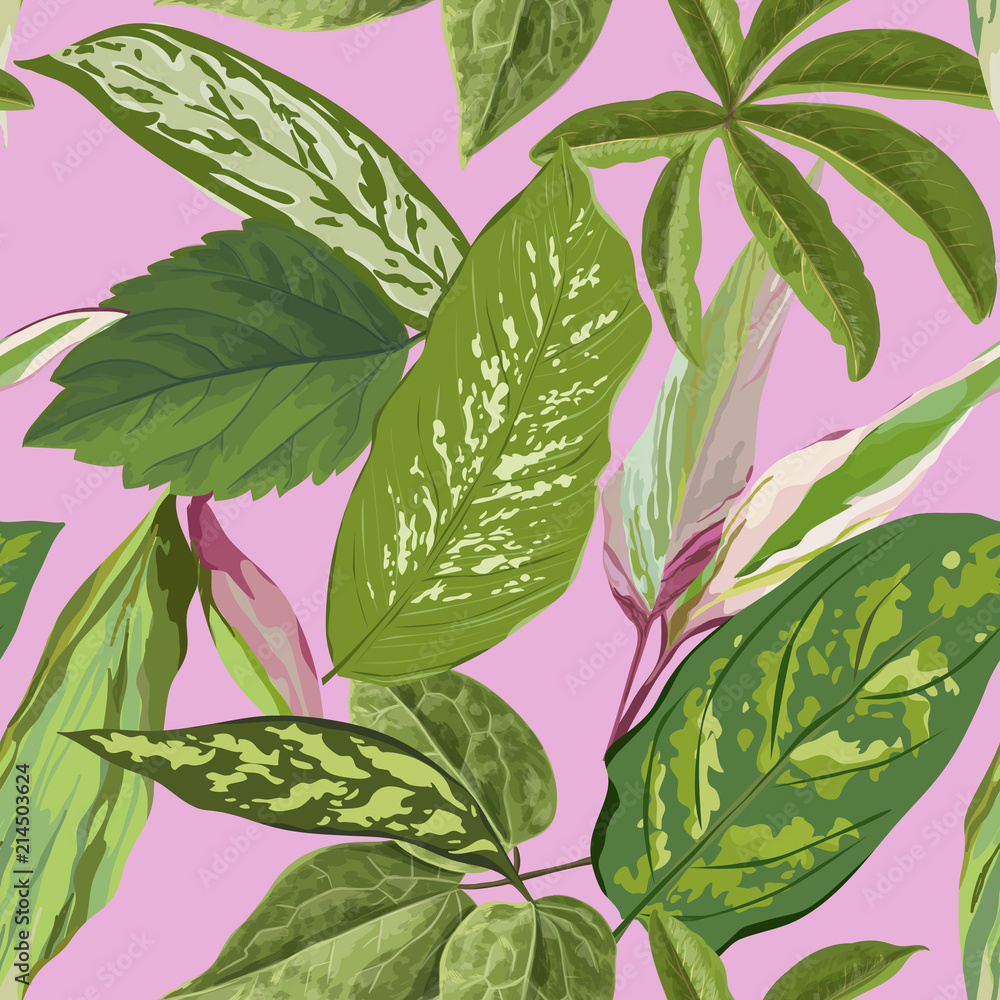 Naklejka premium Tropical Seamless Pattern with Banana and Palm Leaves. Floral Summer Background for Textile, Fabric, Wallpaper. Vector illustration