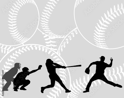 baseball players silhouettes on the abstract background - vector