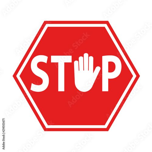 hand blocking sign stop red on white, stock vector illustration