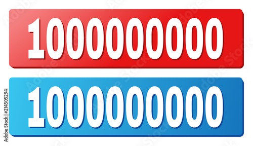 1000000000 text on rounded rectangle buttons. Designed with white title with shadow and blue and red button colors.