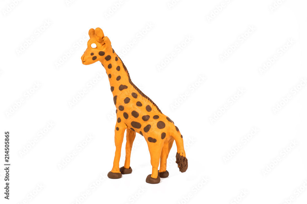 Plasticine artwork. Handmade giraffe. Abstract isolated photo.