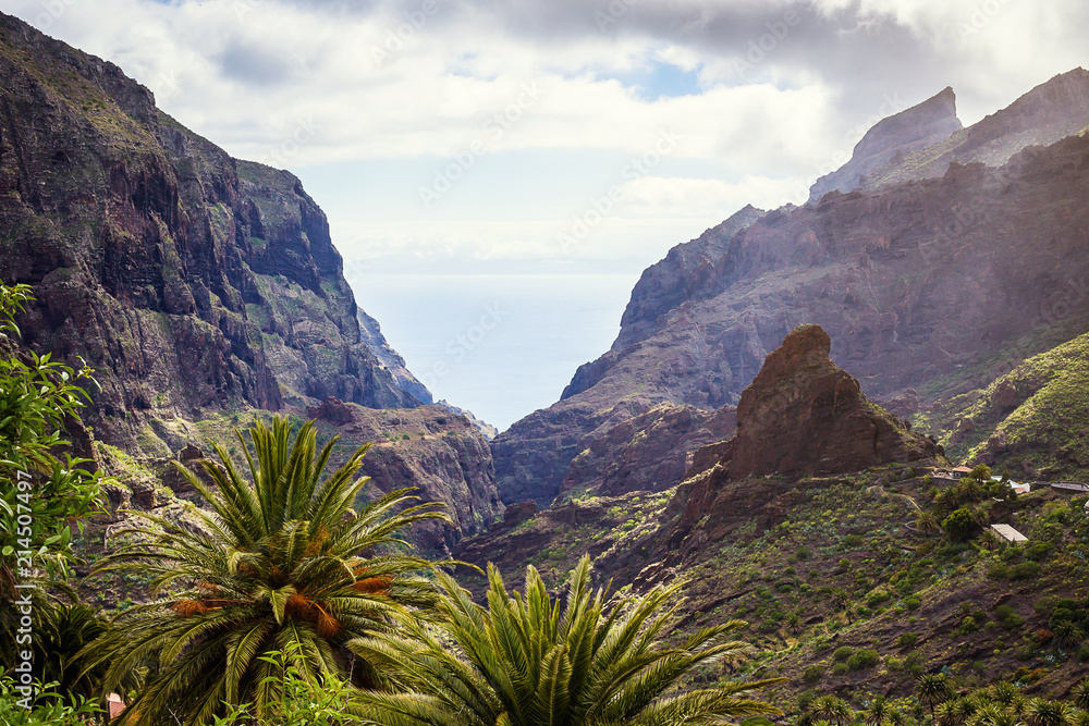 Mountain Landscape of the Masca Gorge. Beautiful views of the coast with small villages in Tenerife, Canary Islands Mountain Landscape of the Masca Gorge. Beautiful views of the coast with small villages in Tenerife, Canary Islands