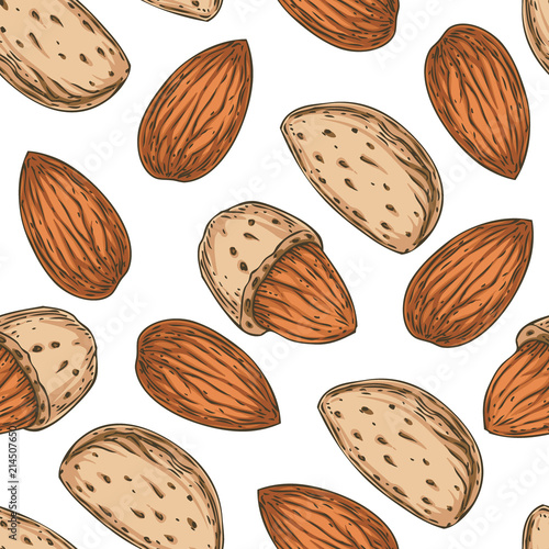 Shelled and Unshelled Almond Seamless Pattern