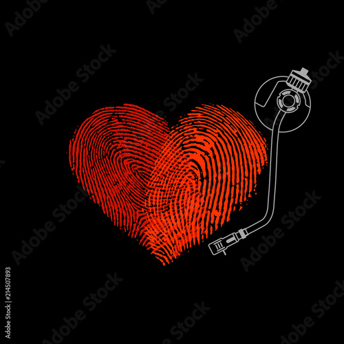 Fingerprint heart love music concept vector