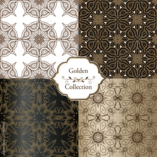 Collection of Luxury Golden Seamless Patterns. Victorian damask seamless pattern. Golden vintage design elements. Elegant Decorative ornament for wallpaper, fabric, paper, invitation.
