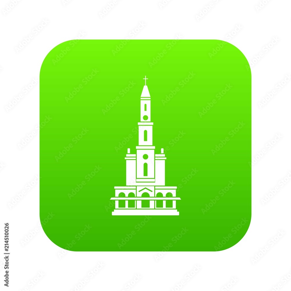 Big castle icon green vector isolated on white background