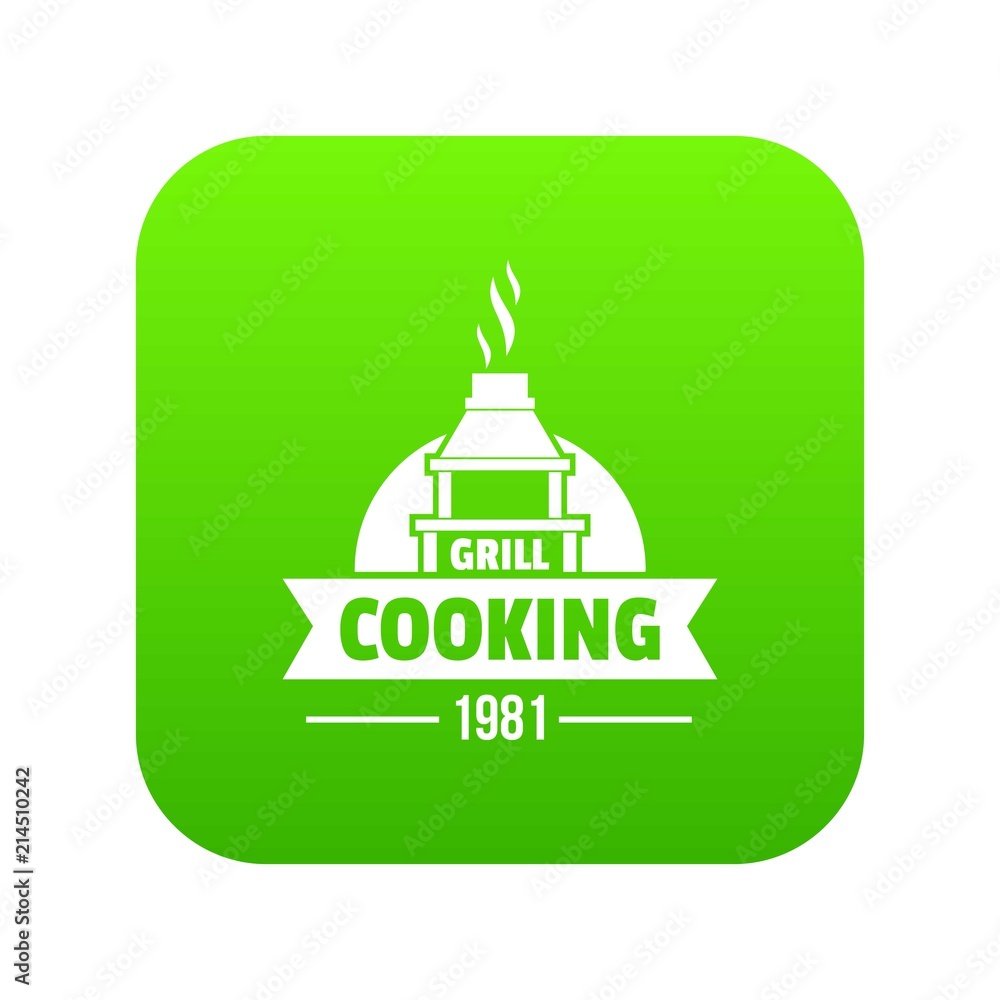 Grill cooking icon green vector isolated on white background