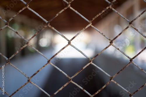 Wire fence close up. Modern decoration.
