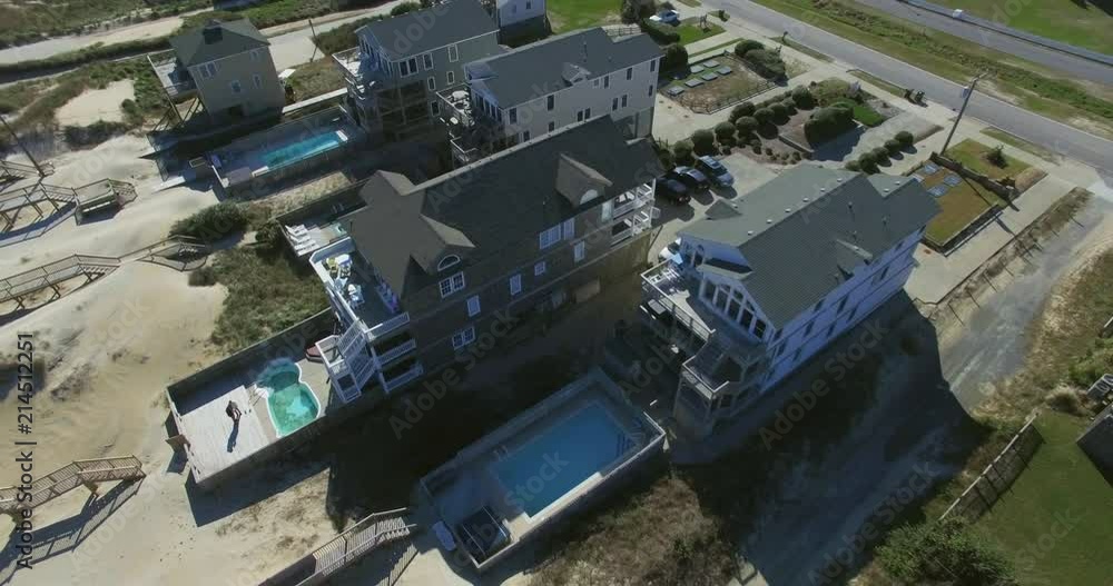 Drone shot circling around beach house in Nags Head, North Carolina. Drone shot circling around beach house in Nags Head, North Carolina.