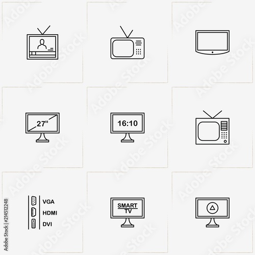 Tv line icon set with television and television ports
