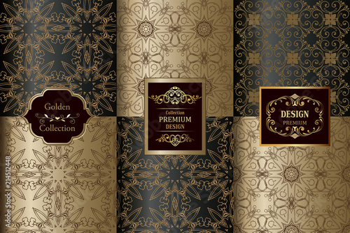 Collection of Luxury Seamless Patterns. Victorian damask seamless pattern. Collection of design elements,labels,icon,frames, for packaging,design of luxury products.