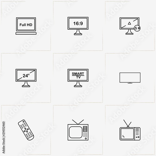 Tv line icon set with television and television remote