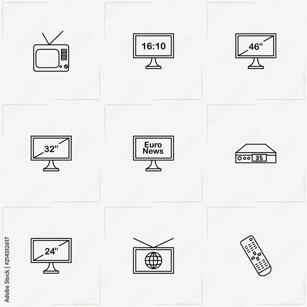 Tv line icon set with television receiver , television and television remote Tv line icon set with television receiver , television and television remote