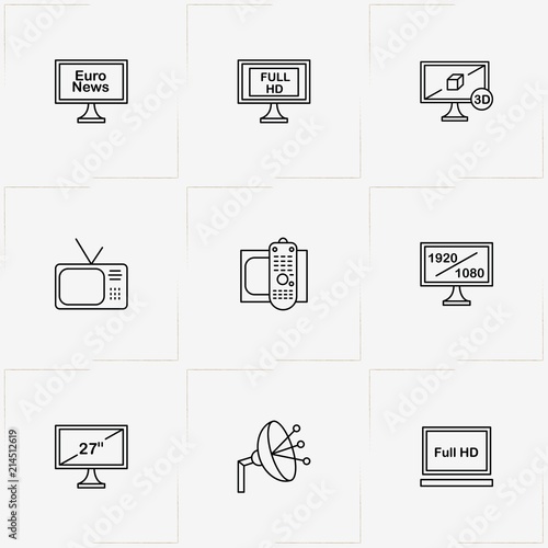 Tv line icon set with television, television satellite  and television remote