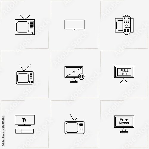 Tv line icon set with television remote  and television