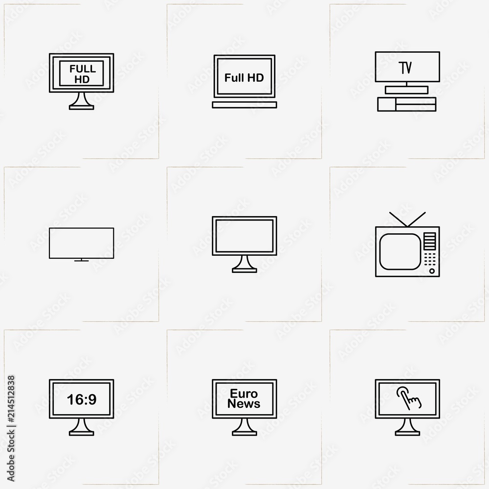 Tv line icon set with and television Tv line icon set with and television