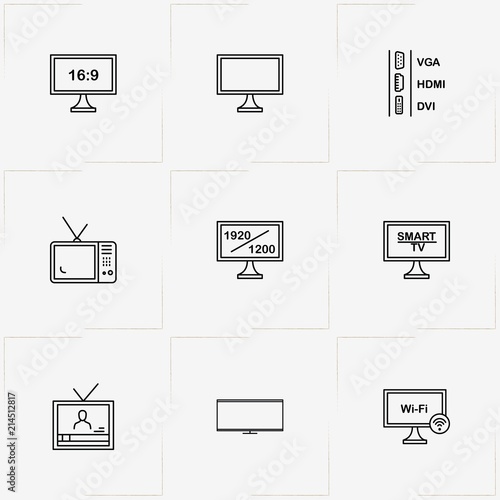 Tv line icon set with television and television ports