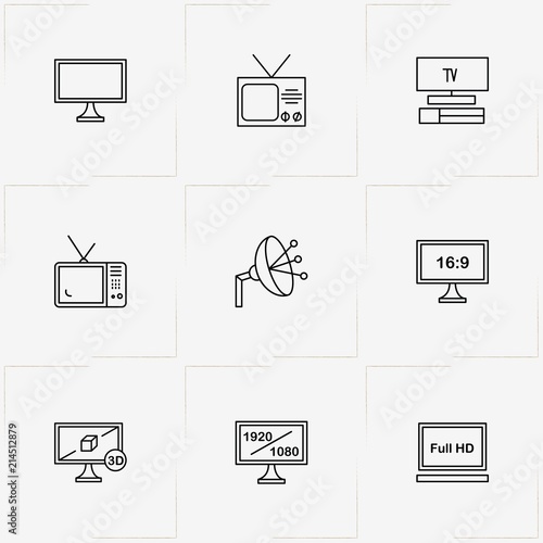 Tv line icon set with television satellite  and television