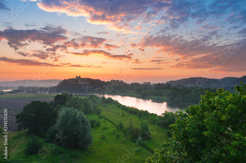 Beautiful colorful sunrise landscape, Tyniec near Krakow, Poland