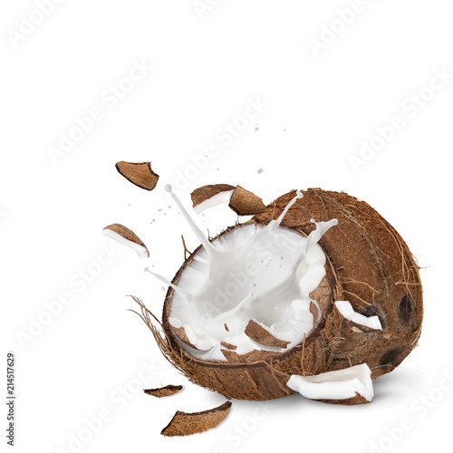close-up of a coconuts with milk splash.