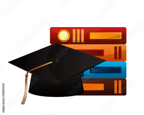 hat graduation with books vector illustration design