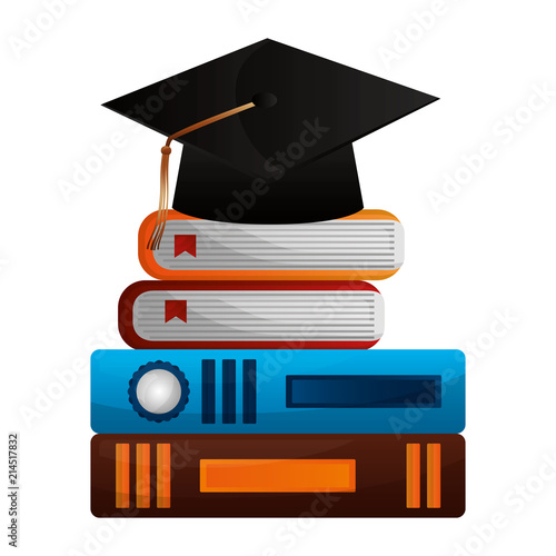 hat graduation with books vector illustration design