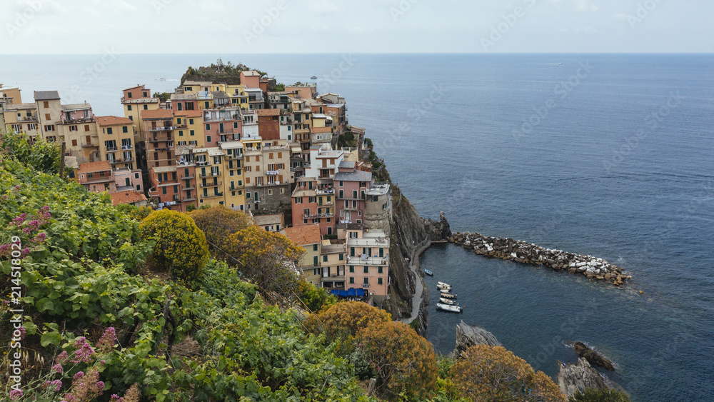 View of the houses of Manarola, Cinque Terre, Italy
