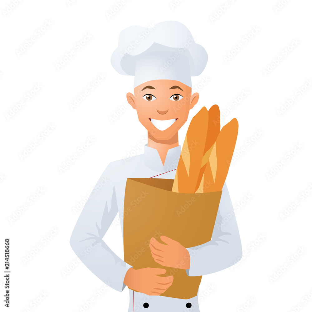 The Baker is holding a bag of bread The Baker is holding a bag of bread