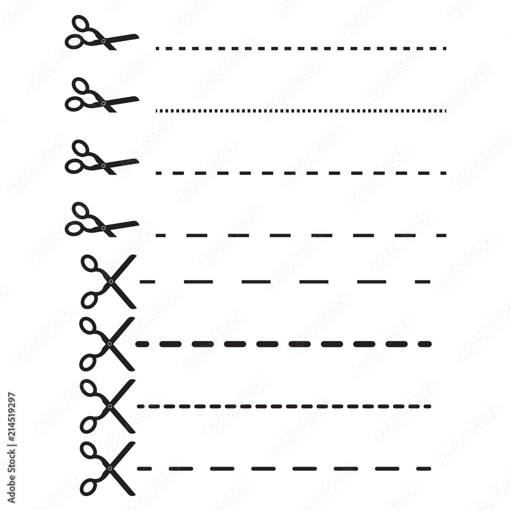 Cut lines scissors vector set. Dotted lines cutting point for coupon ads. Stock Vector Adobe Stock