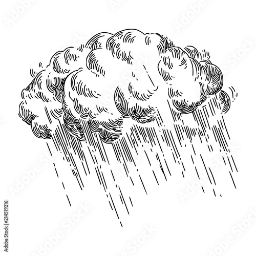 Storm cloud and rain. Sketch. Engraving style. Vector illustration.