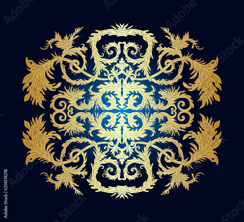 French baroque heraldic elegant ornate background. Luxurious fashionable gold ornamental design. Vintage fancy ornament decoration for event invitation, party flyer, certificates, cards, brochures. 