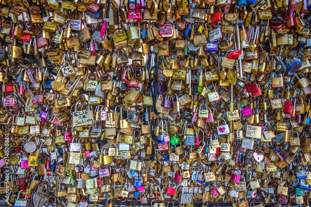 Fototapeta premium Locks of love on paris bridge