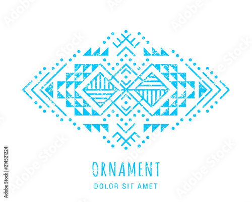 Colorful Aztec style ornamental geometric ornament. Indian ornate design. Tribal decorative template. Ethnic ornamentation. Grungy shabby chic hipster texture. EPS 10 vector illustration.