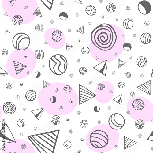 Geometric shapes seamless pattern. Hand-drawn abstract shapes of different shapes. 