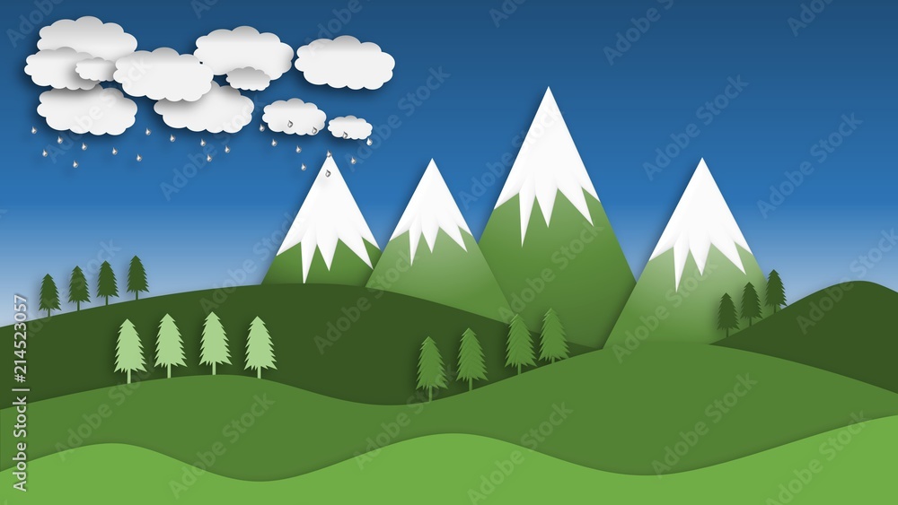 Paper art design style the concept is rainy season, Cloud and rain on dark background , Design element illustration Paper art design style the concept is rainy season, Cloud and rain on dark background , Design element illustration